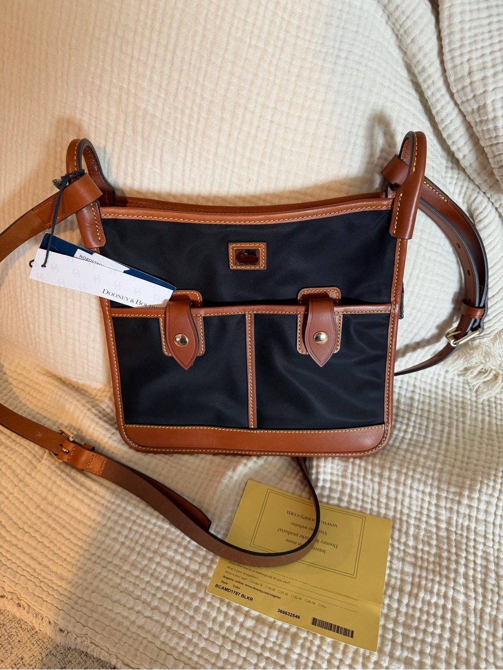 Dooney & Bourke NWT Camden/Wayfarer Letter Carrier Nylon and Vacchetta Leather
